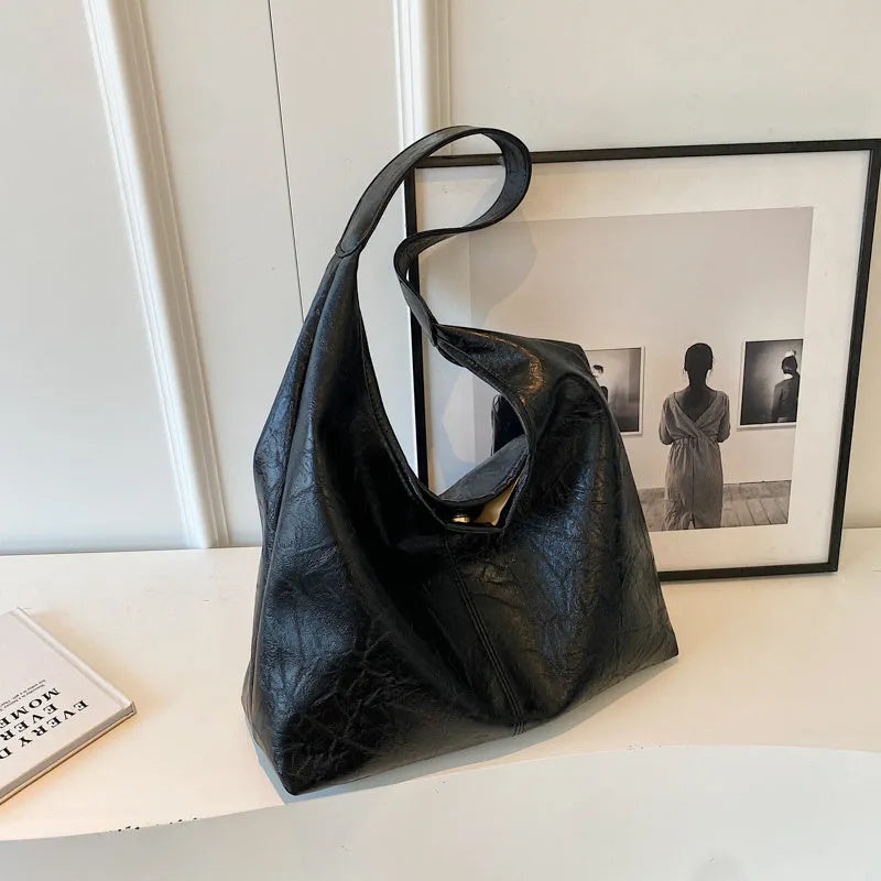 Soft PU leather casual shoulder bag in street trend style with large capacity and multiple colour options