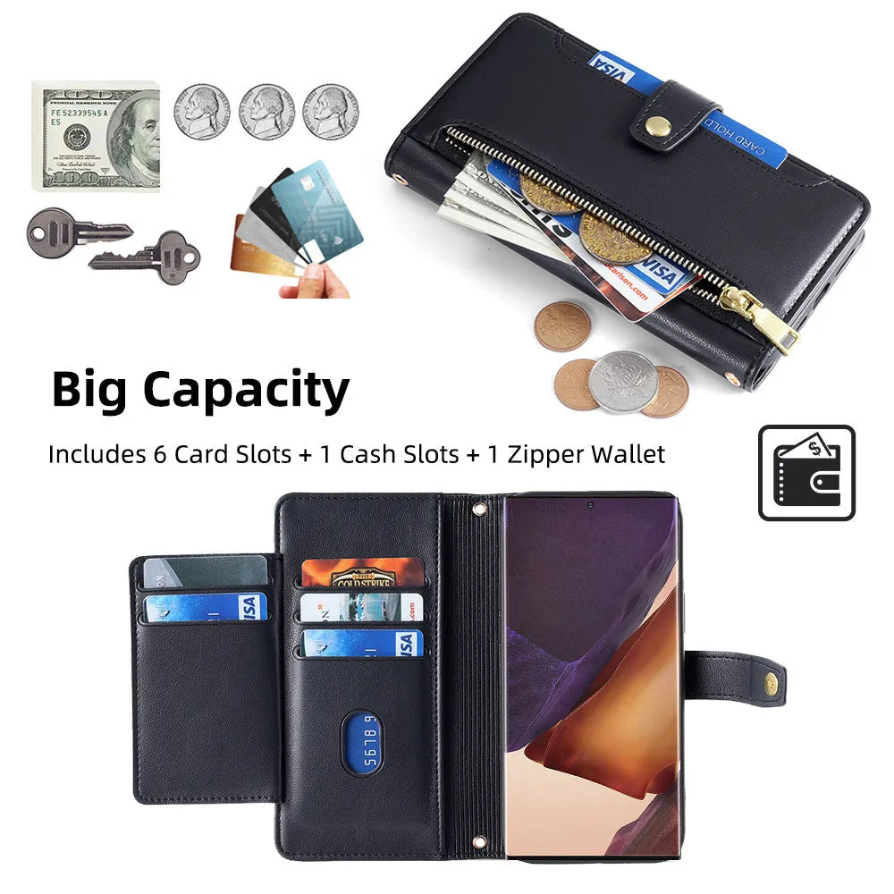 Samsung flip phone case in Black with card slot, kickstand, and magnetic closure for Galaxy S23 Ultra