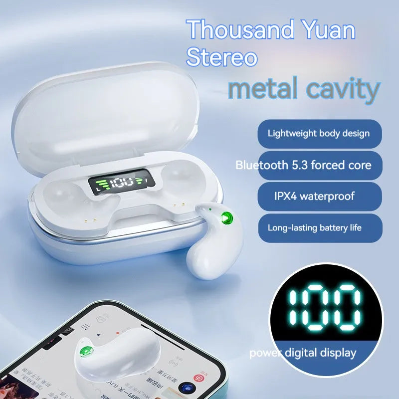 Wireless Bluetooth sleep headset earplugs in black or white with charging bin and digital display
