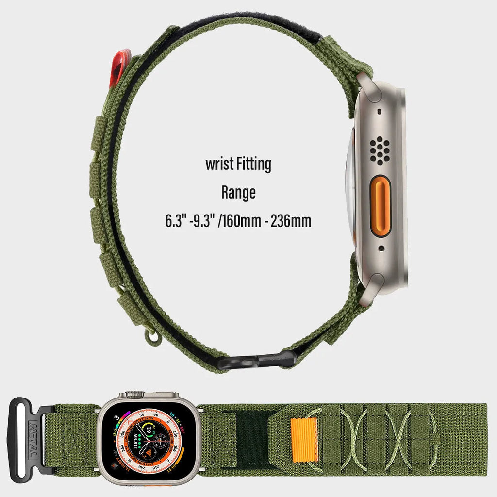 Nylon canvas sports loop strap for Apple Watch in five colours, fitting 38/40/41mm and 42/44/45/49mm cases