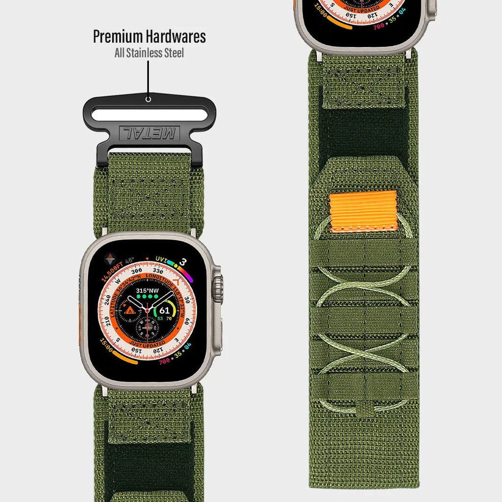 Nylon canvas sports loop strap for Apple Watch in five colours, fitting 38/40/41mm and 42/44/45/49mm cases