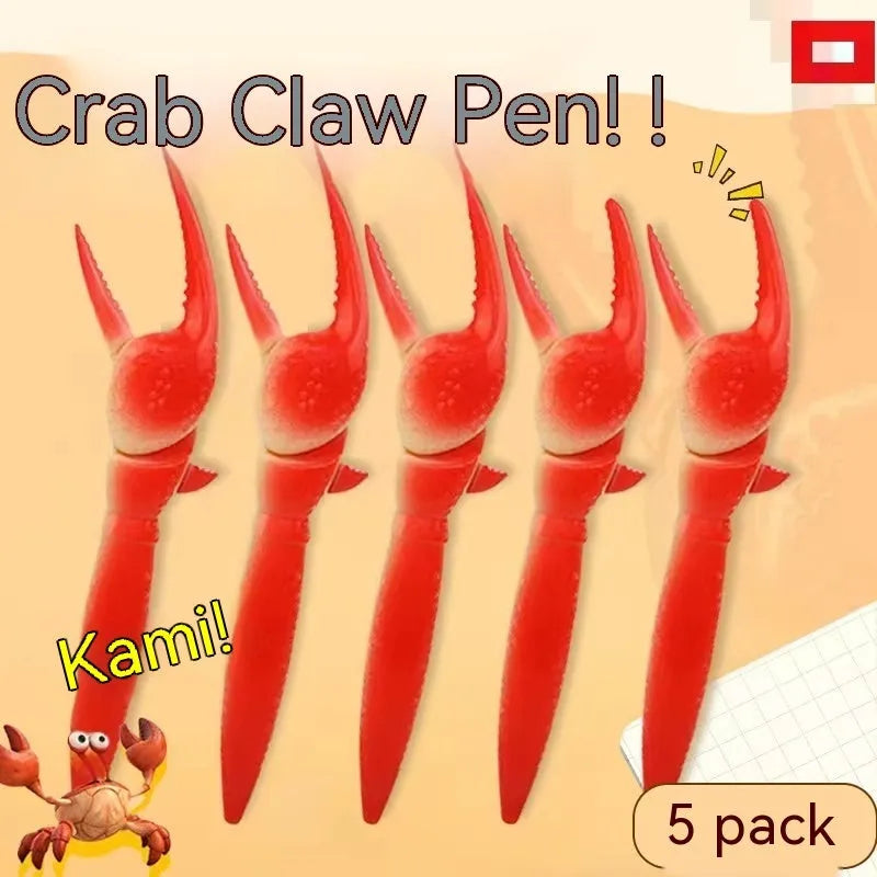 Crab claw ballpoint pen with interactive clip mechanism holding ball