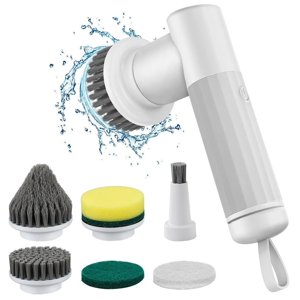 White high torque mute electric cleaning brush on a tile surface with six brush heads