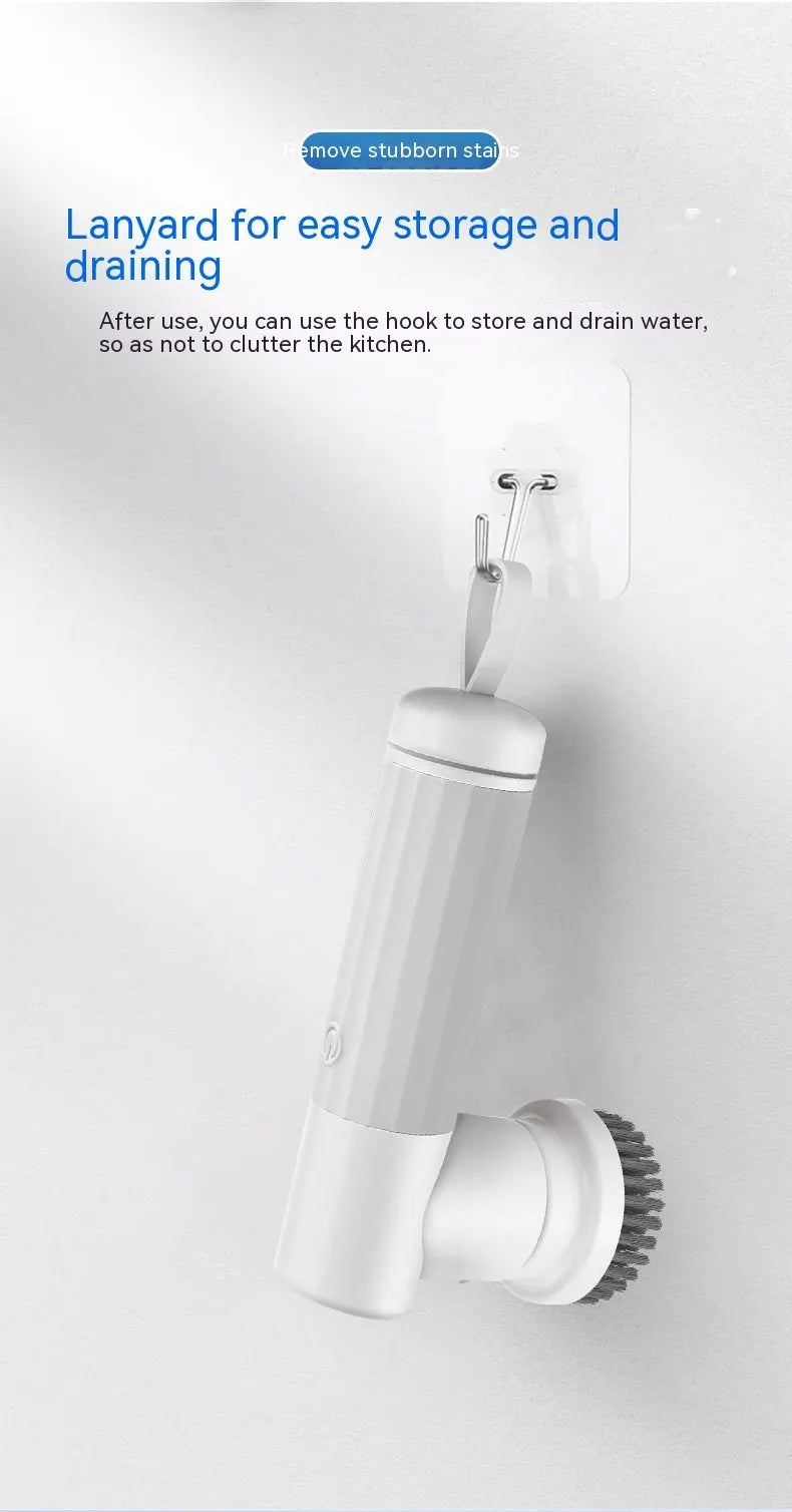 White high torque mute electric cleaning brush on a tile surface with six brush heads