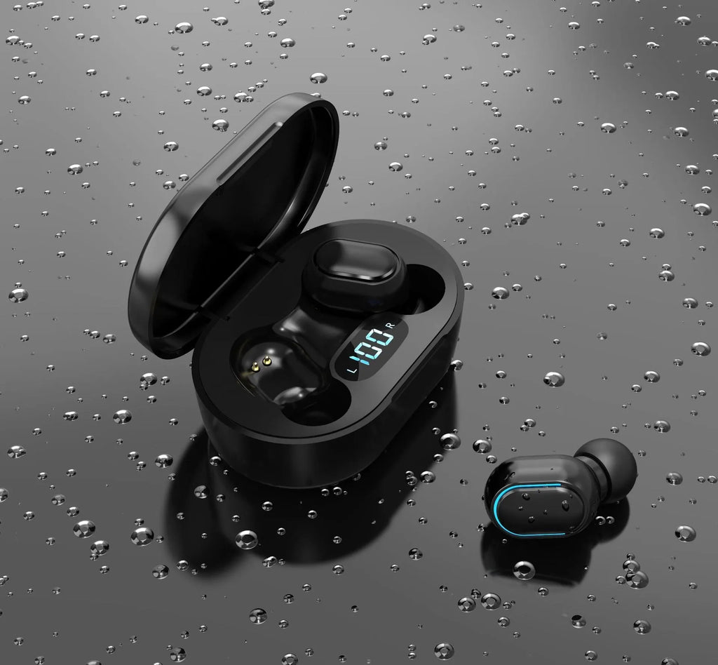 E7S wireless binaural mini in-ear sports Bluetooth headset with ear hook, shown in black