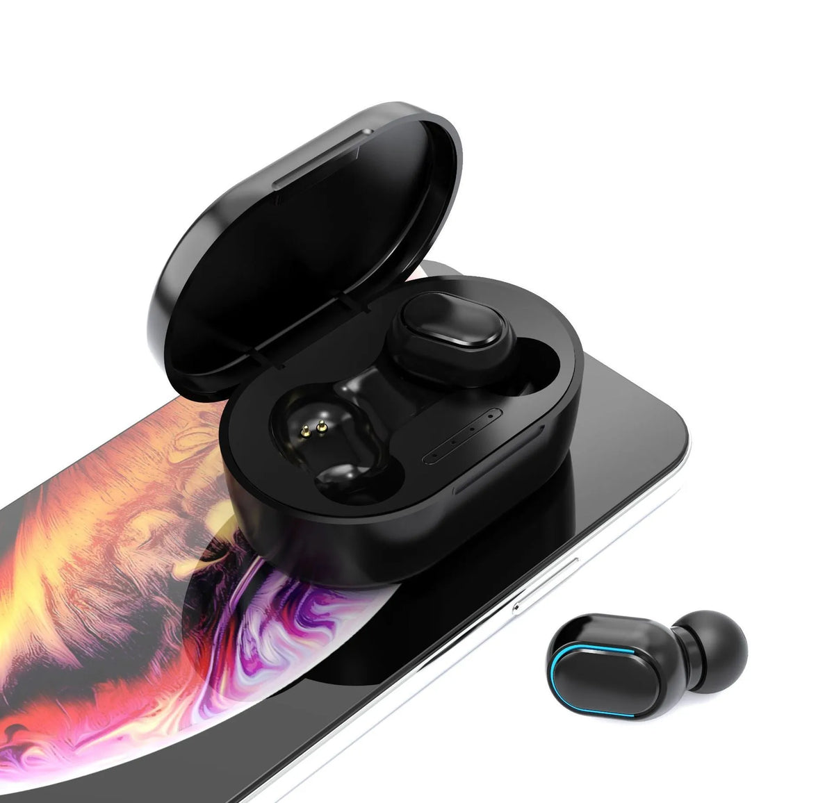 E7S wireless binaural mini in-ear sports Bluetooth headset with ear hook, shown in black