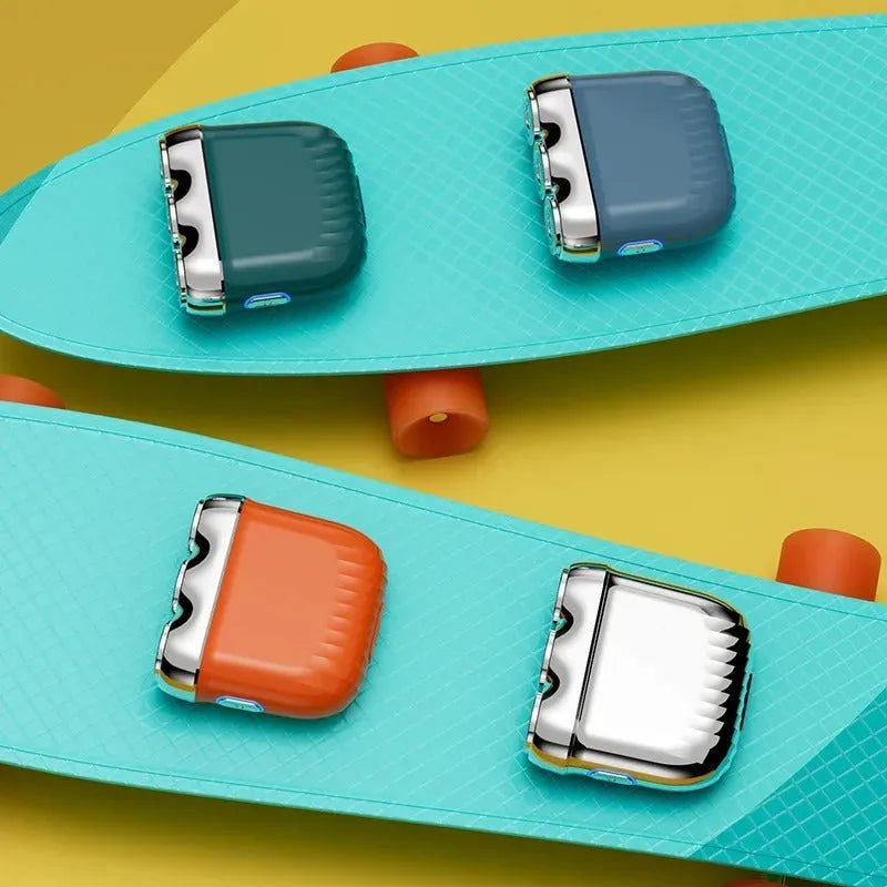 Mini electric shaver with three magnetic floating heads in deep sea blue colour.