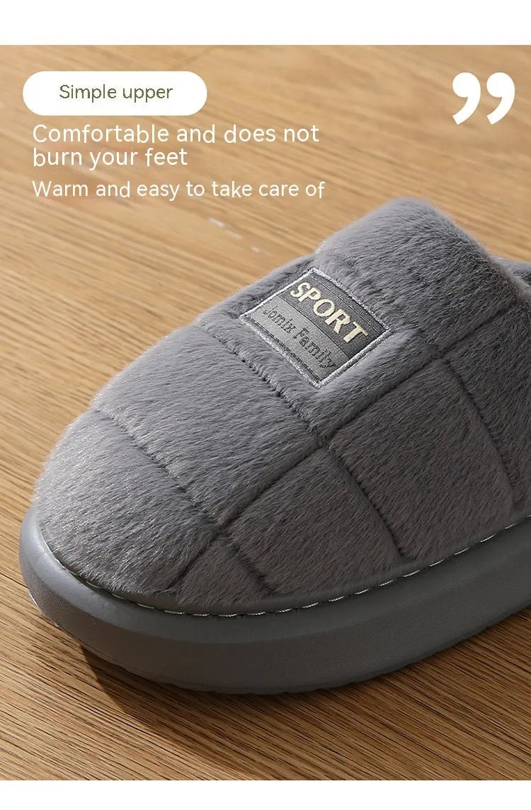 Men's plaid pattern winter slippers with thick EVA sole and artificial wool lining in grey and brown colours