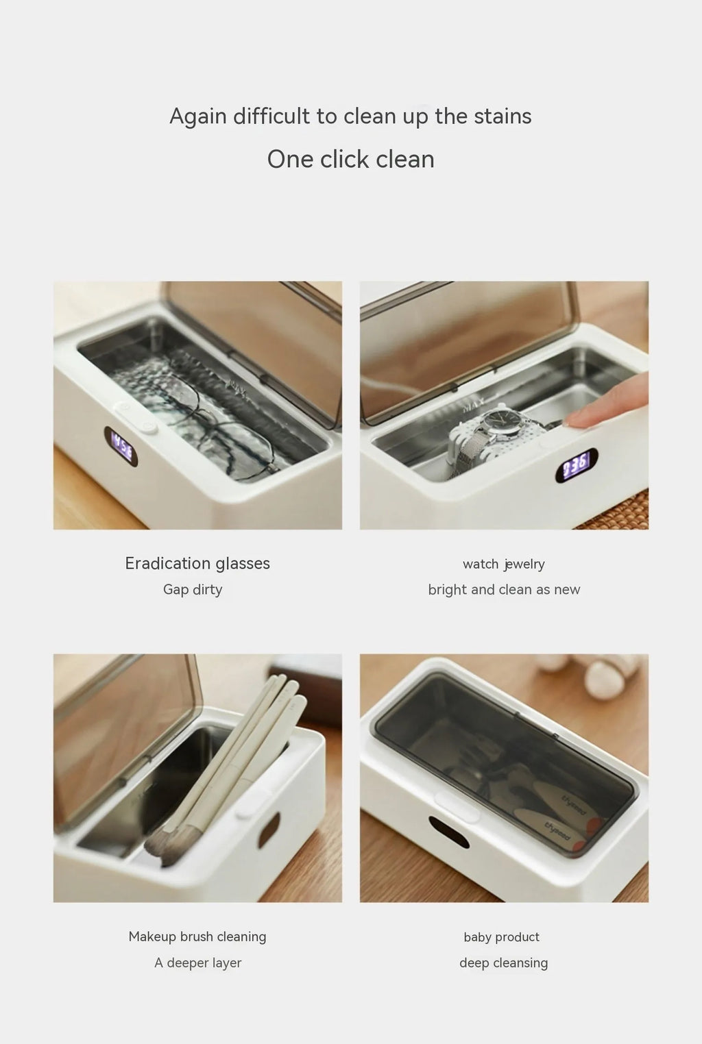 OLK-UC01 ultrasonic cleaning machine in ceramic white for glasses, contact lenses and jewellery, 500-700mL capacity