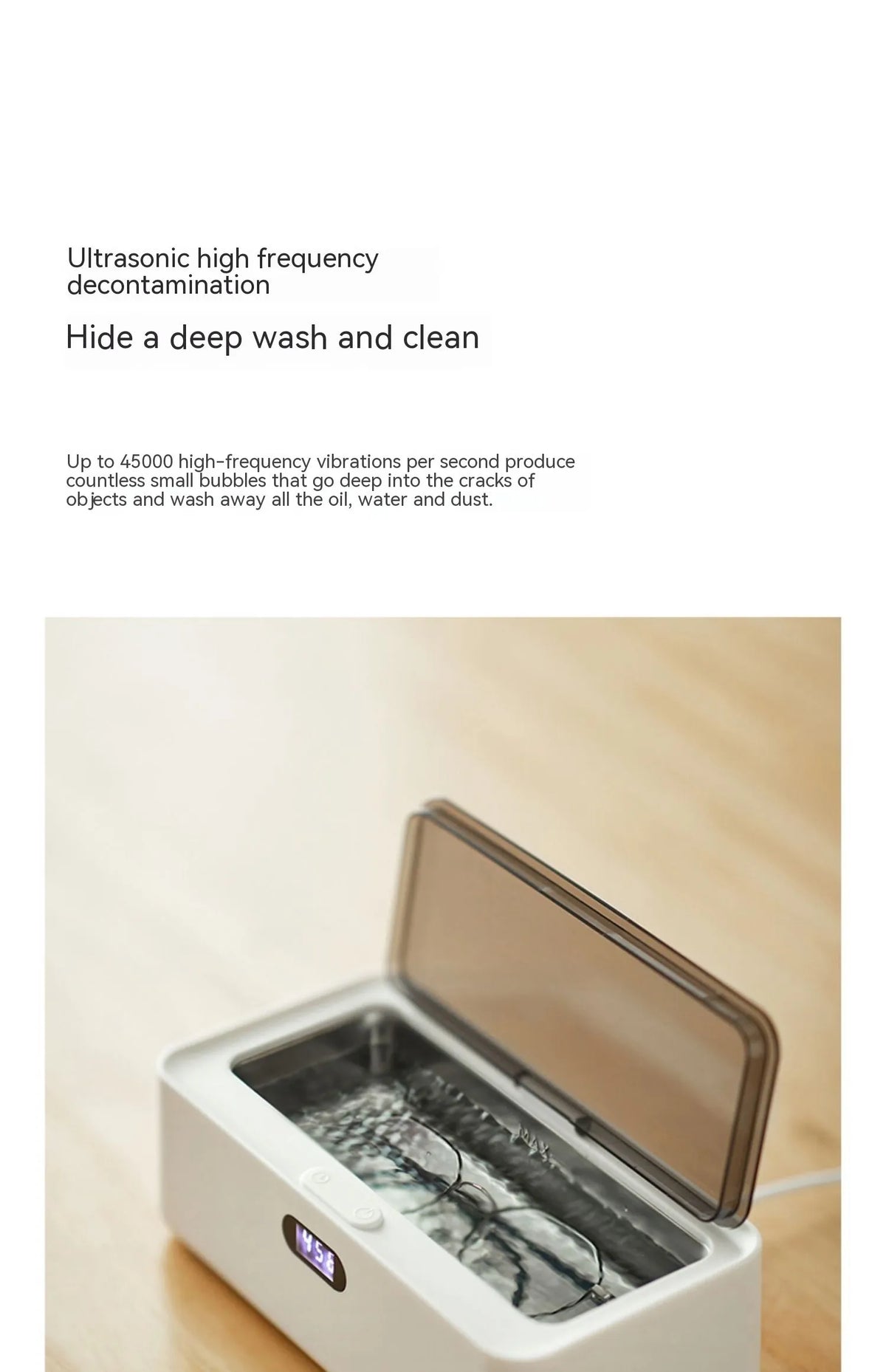 OLK-UC01 ultrasonic cleaning machine in ceramic white for glasses, contact lenses and jewellery, 500-700mL capacity