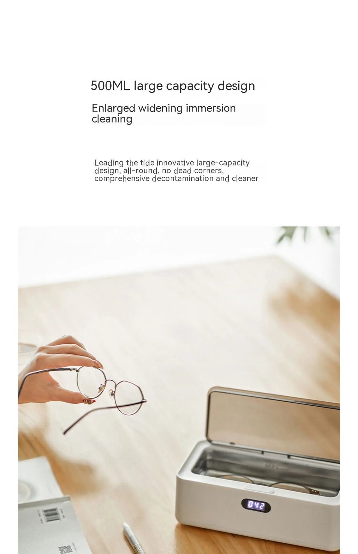 OLK-UC01 ultrasonic cleaning machine in ceramic white for glasses, contact lenses and jewellery, 500-700mL capacity