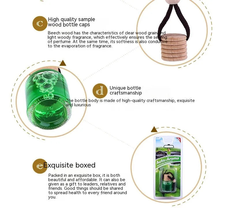 Glass bottle car air freshener hanging ornament with 55g fragrance oil in clear glass