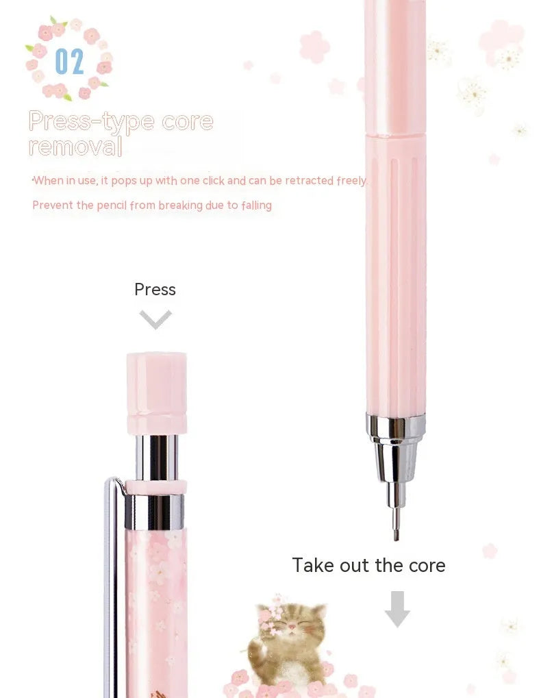 0.5mm cartoon sakura automatic mechanical pencil set with three pencils and refill boxes