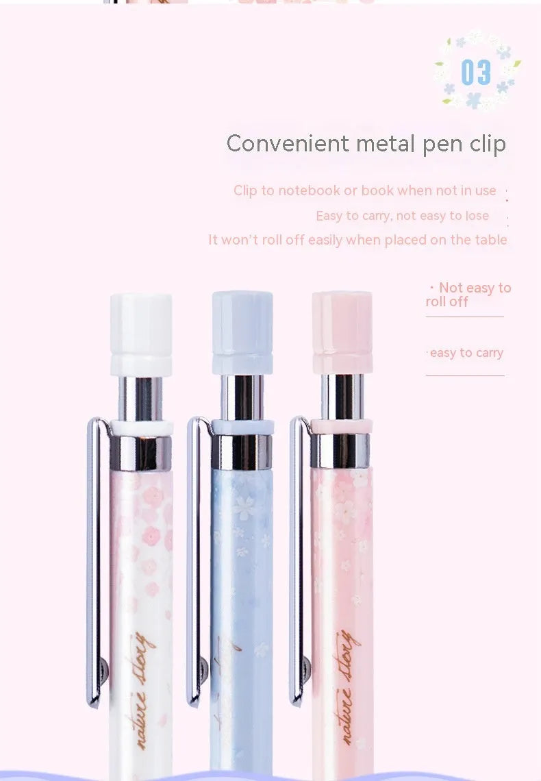 0.5mm cartoon sakura automatic mechanical pencil set with three pencils and refill boxes