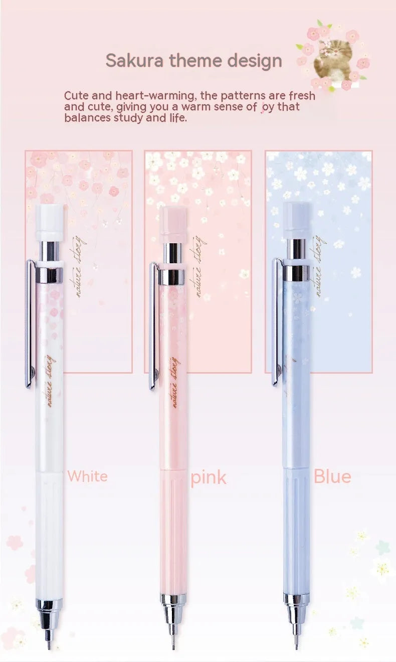 0.5mm cartoon sakura automatic mechanical pencil set with three pencils and refill boxes