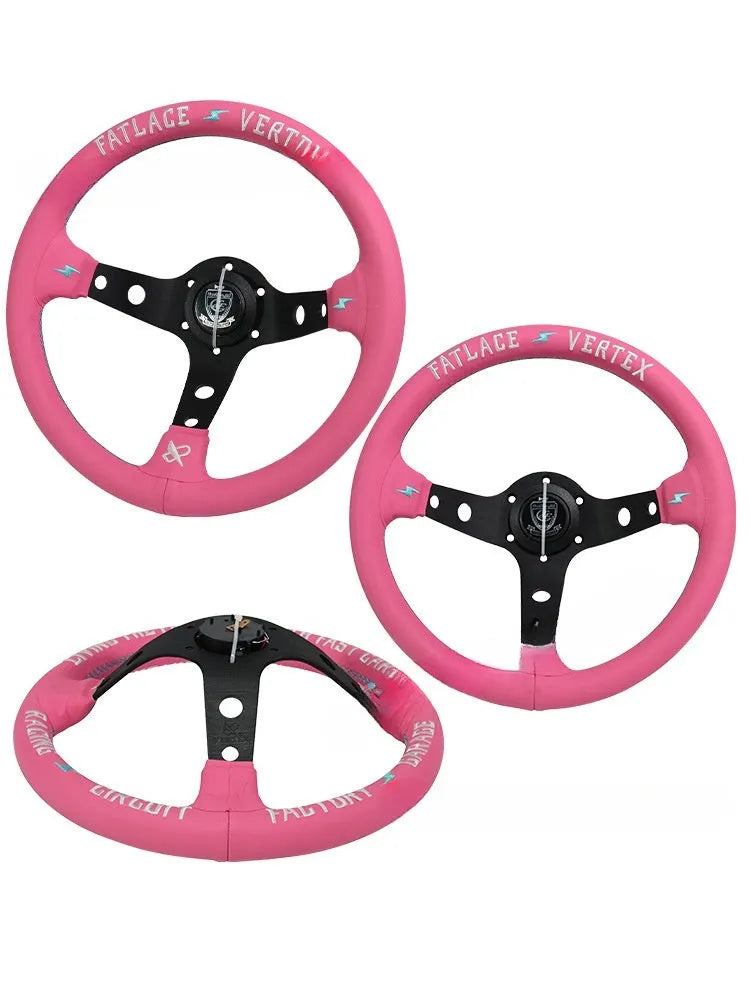 13-inch pink embroidered leather steering wheel with aluminium alloy bracket