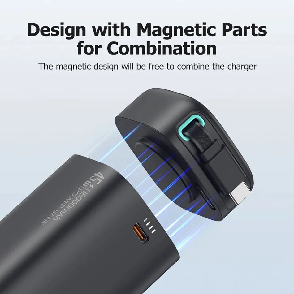PD45W magnetic power bank 18000mAh in Lightning Black with national trendy style pattern and PC shell, 50x112mm.