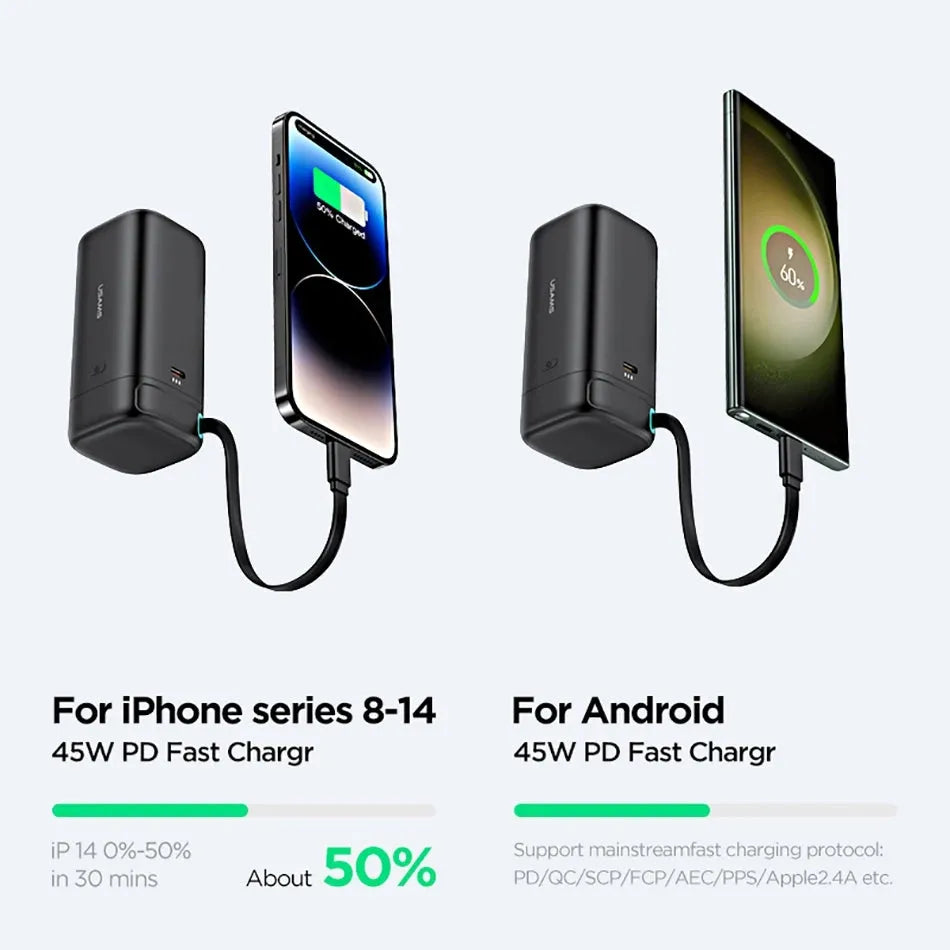 PD45W magnetic power bank 18000mAh in Lightning Black with national trendy style pattern and PC shell, 50x112mm.