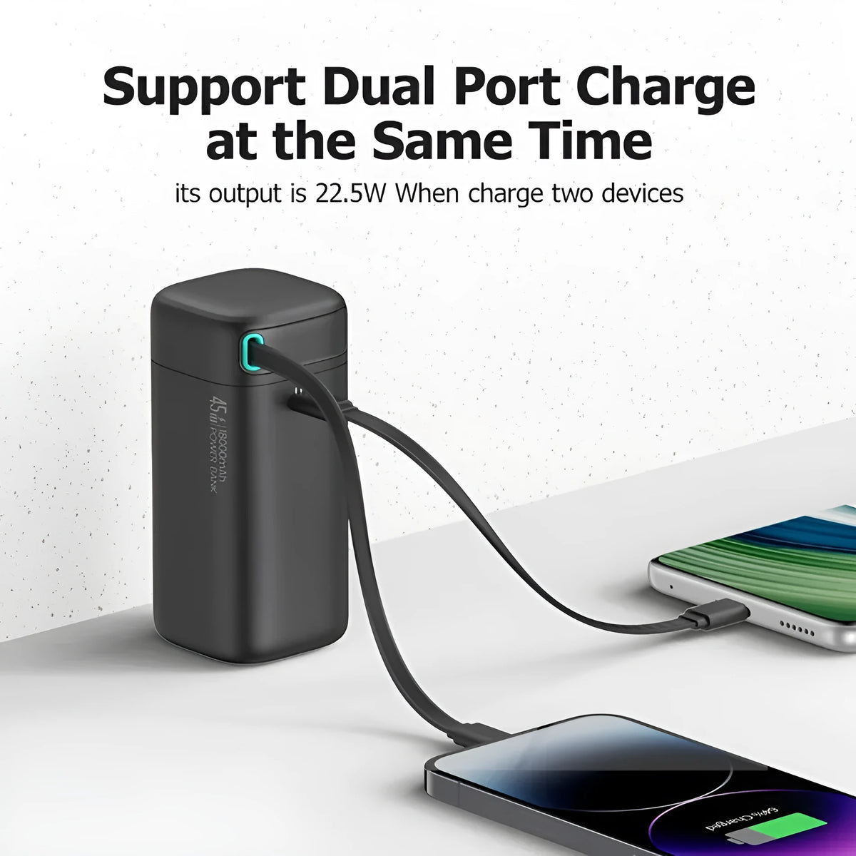 PD45W magnetic power bank 18000mAh in Lightning Black with national trendy style pattern and PC shell, 50x112mm.