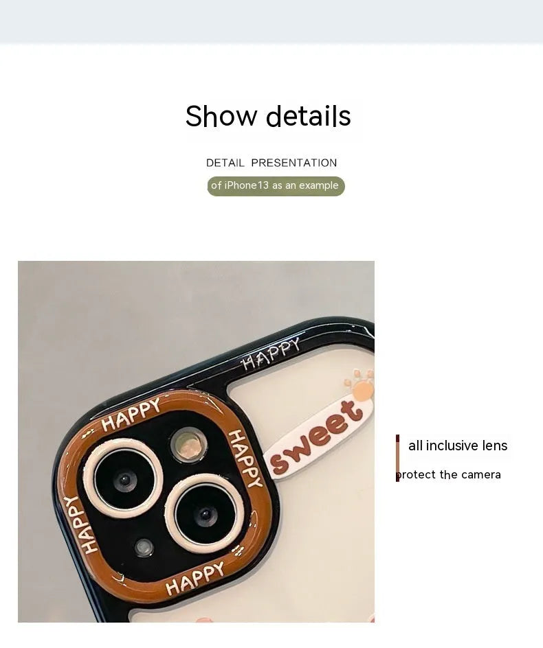 Coffee bear 3D doll pendant drop-resistant silicone phone case for Apple iPhone in cream black