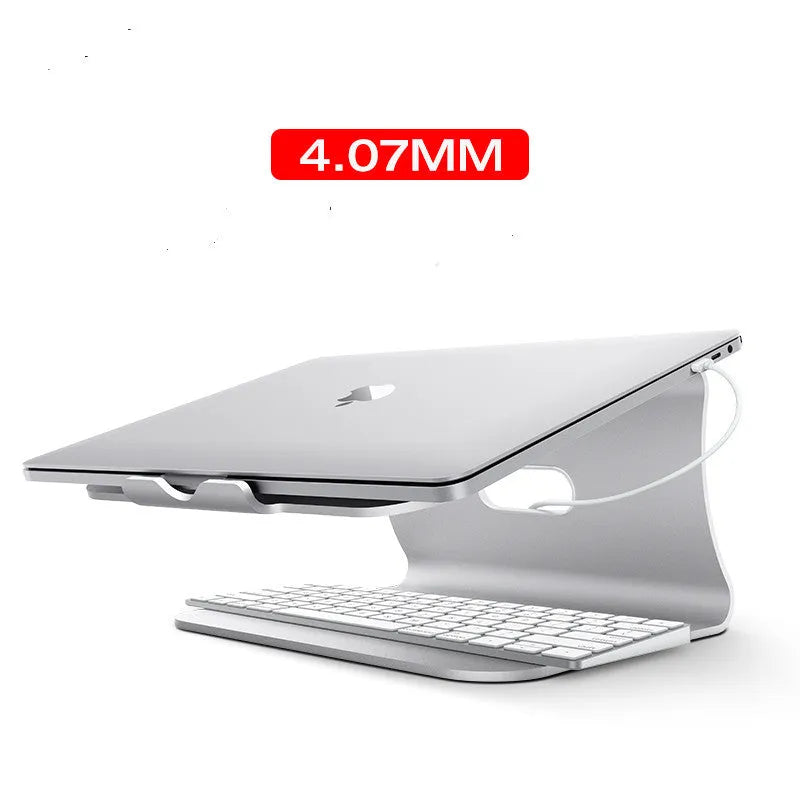 Silver aluminium laptop cooling bracket with rotating design and stripe heat sink pattern