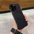 Ultra-thin frameless magnetic phone case for iPhone 15, black frosted PC finish