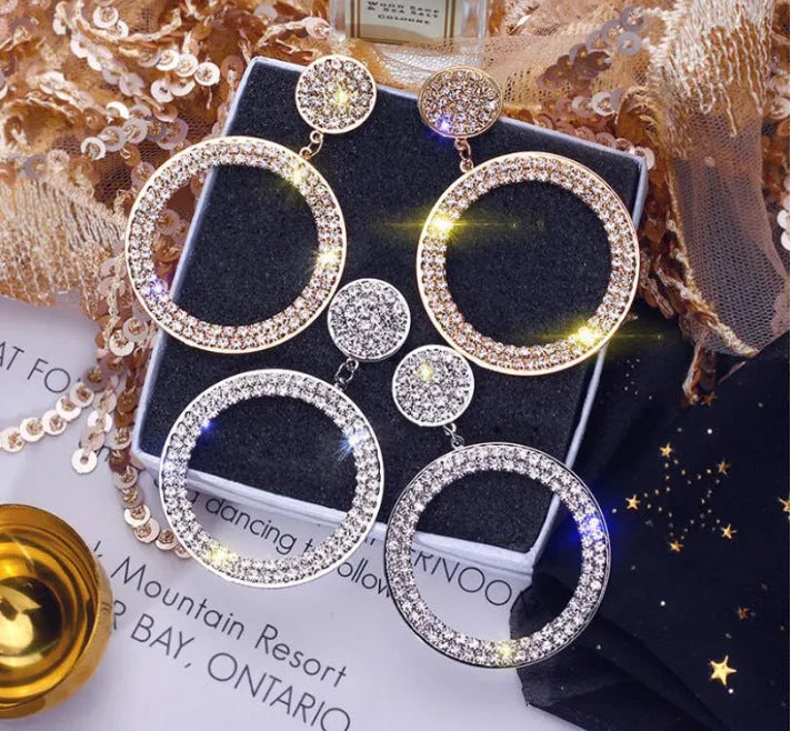 Geometric exaggerated circle ear hook earrings in gold and silver colours for women