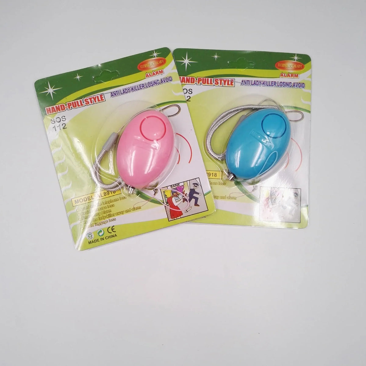 Oval personal alarm in black, blue, pink, red, or yellow with 120dB siren for women, elderly and children