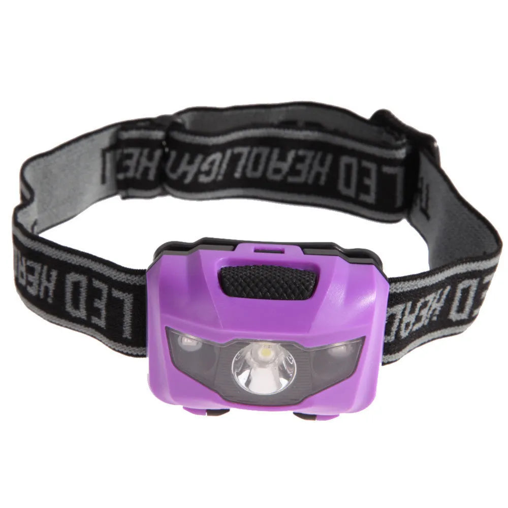 3W LED head torch with white and red lights in waterproof casing for outdoor activities