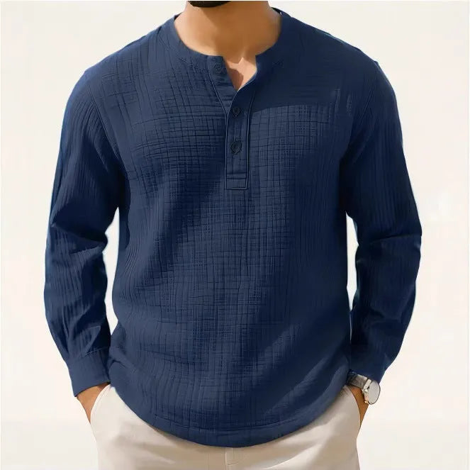 Slim fit cotton linen long sleeve shirt T-shirt with 3/4 sleeves in solid colour