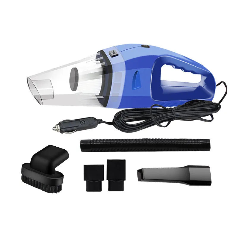 Orange handheld car vacuum cleaner with nozzle attached, showing compact design for vehicle use