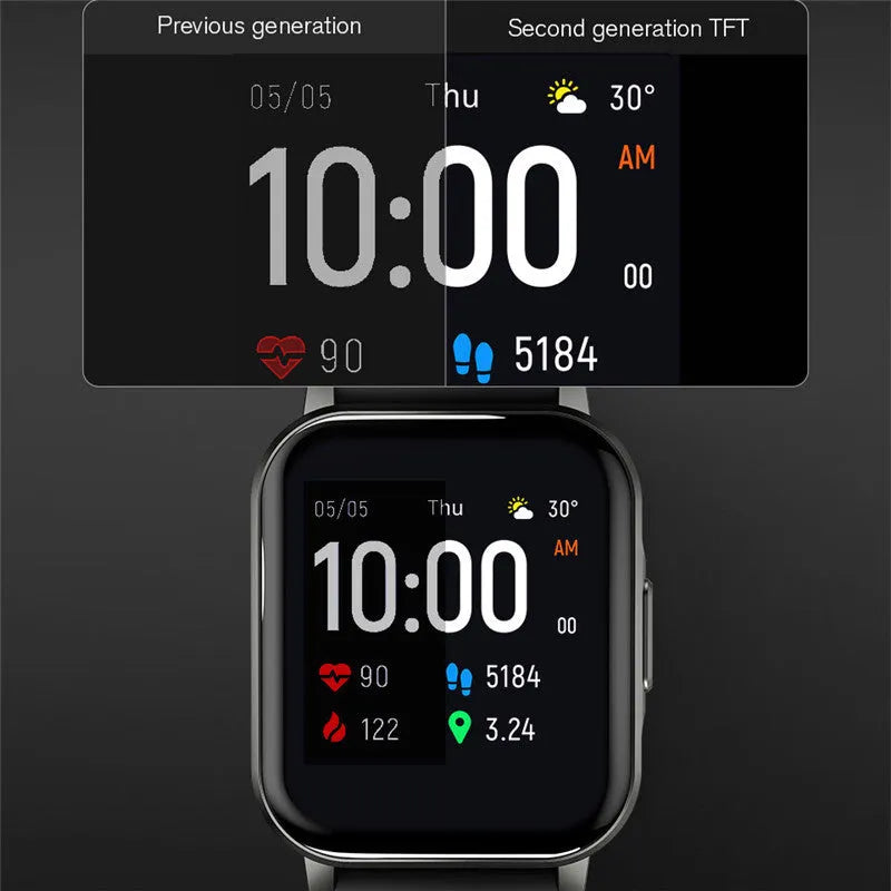 Black waterproof smart fitness bracelet with 1.4-inch screen on silicone wrist strap