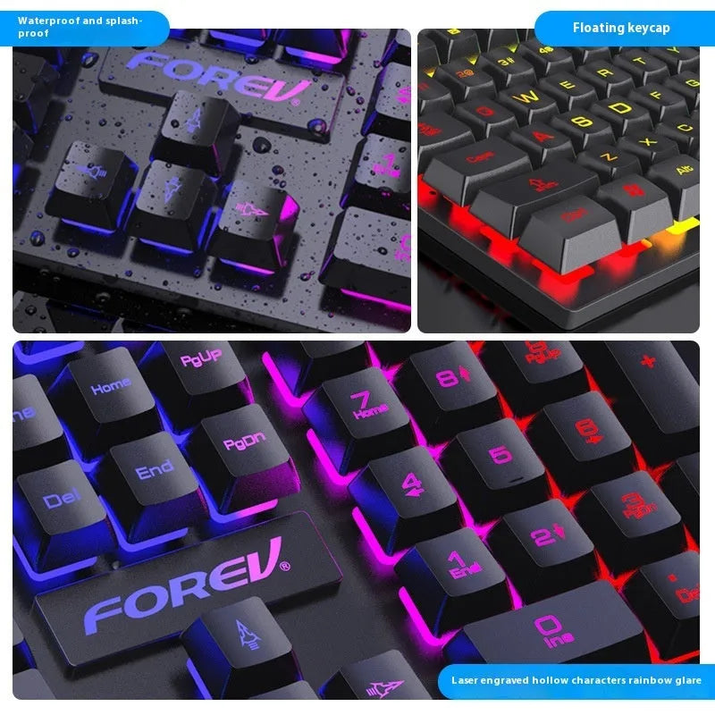 Wired luminous keyboard with six-colour backlight, full black finish, 440x130x30mm, for desktop and notebook computers