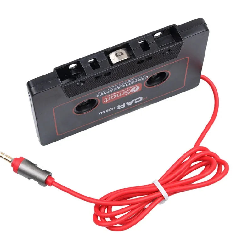 Black cassette adapter with 3.5mm jack plug for connecting MP3 players to car cassette decks