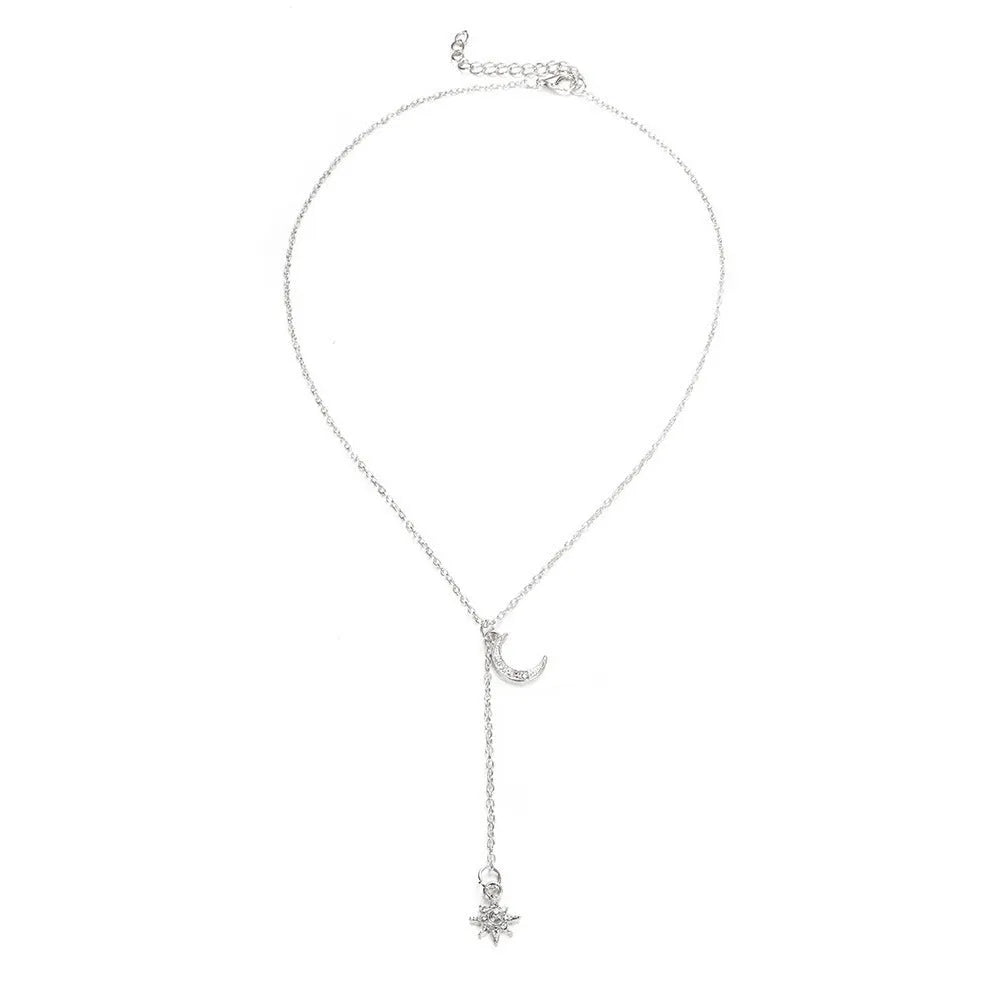 Retro moon sun pendant necklace, gold plated alloy, snake bone chain, women's jewellery