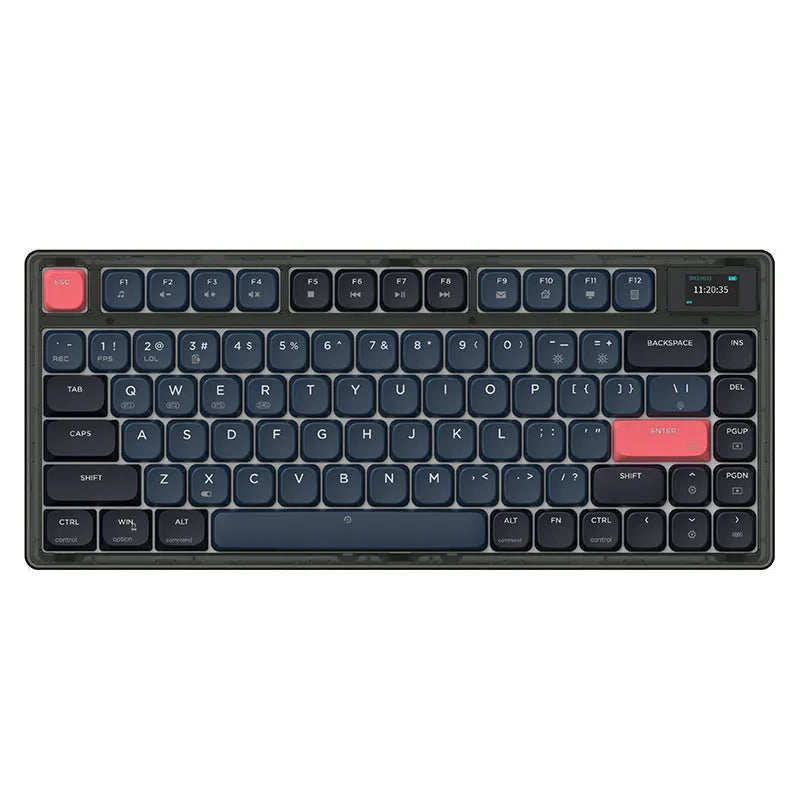 AJAZZ AK832PRO mechanical keyboard with colour screen and green keycaps showing compact 81-key layout