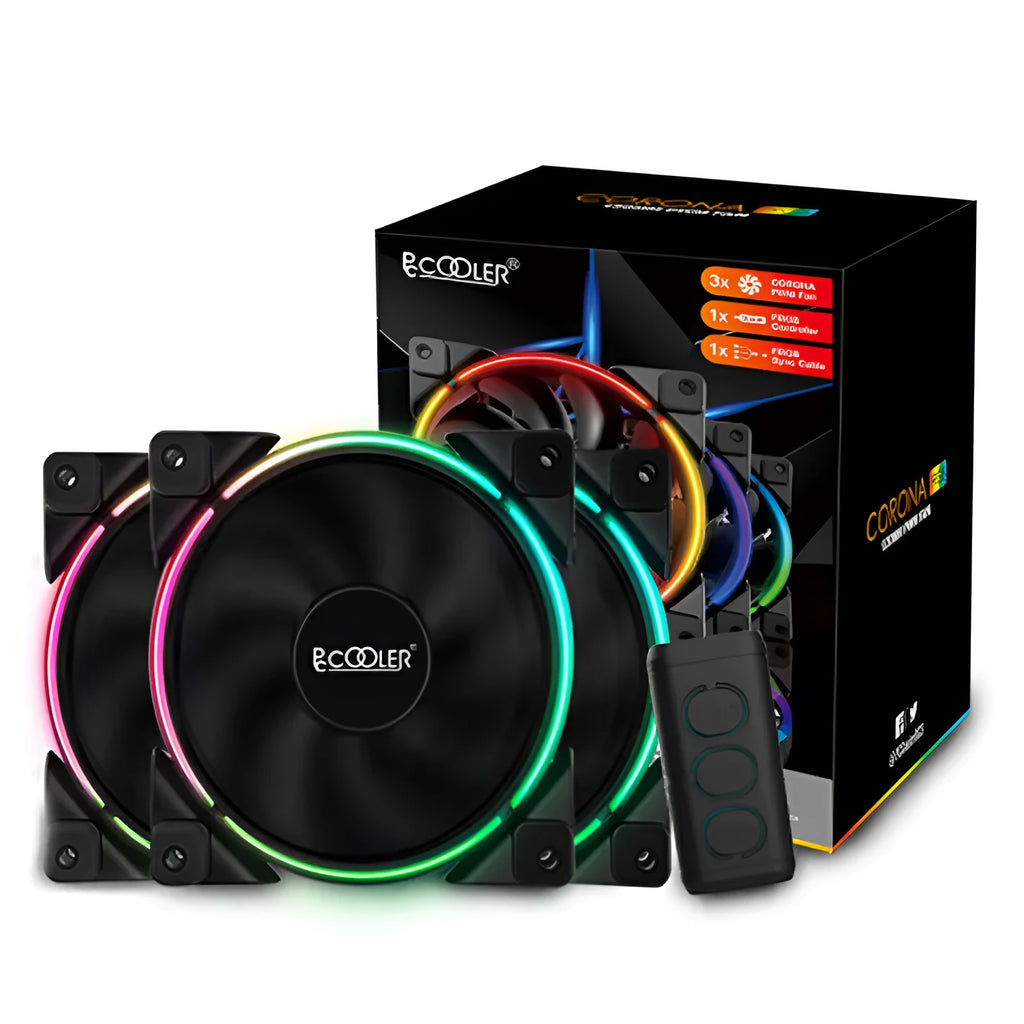 Three 120mm black RGB computer case fans with hydraulic bearings