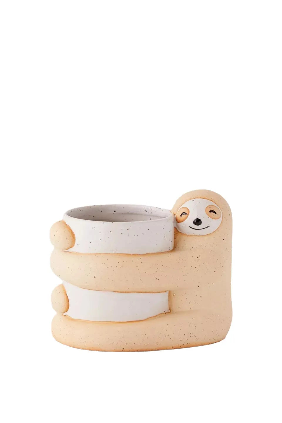 Ceramic sloth flower pot with green plant, 9cm diameter, medium size, photo colour