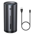 Dark grey aluminum alloy car diffuser humidifier with USB connection for air purification and aromatherapy in vehicles