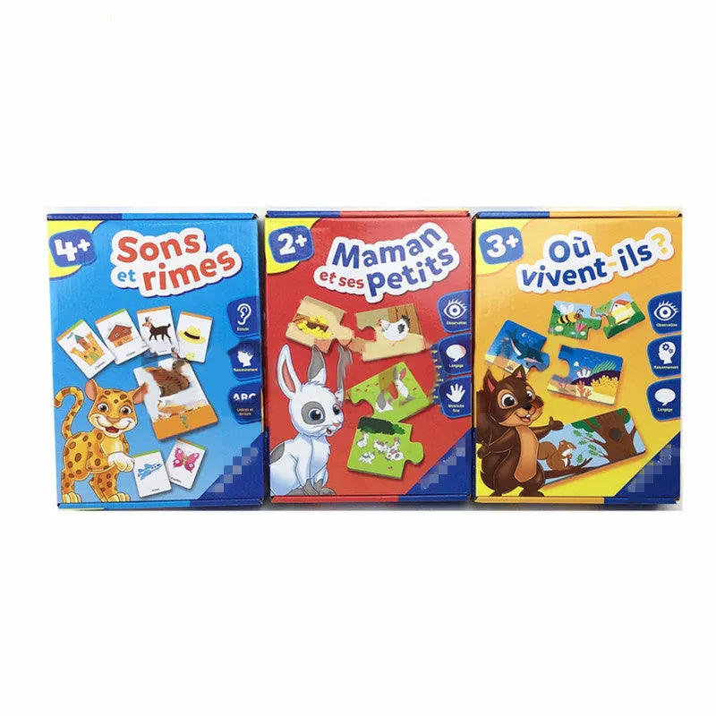 French language learning puzzle toy with 12 matching pairs for children aged 2+