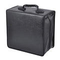 Black Oxford fabric CD DVD storage organiser binder with a top hand strap and zipper closure.