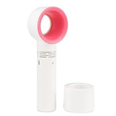 A portable bladeless desk fan with USB charging cable, shown in one of the available colours such as blue, black, or white.