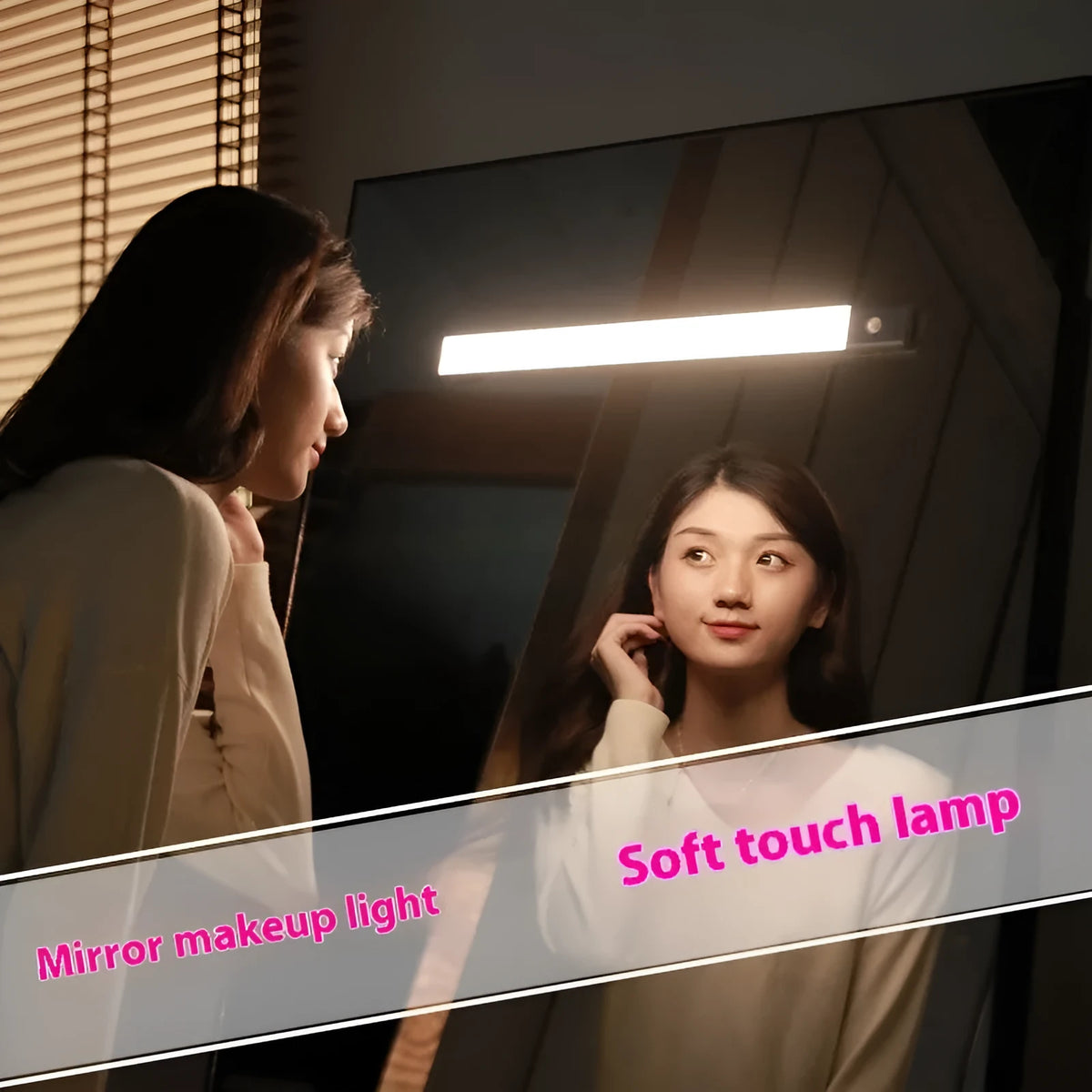Ultra-thin LED mirror headlight 300x40x10mm with USB charging cable and three colour temperature settings
