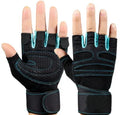 Half finger gym gloves in black fleece with elastic wrist for climbing and cycling sports