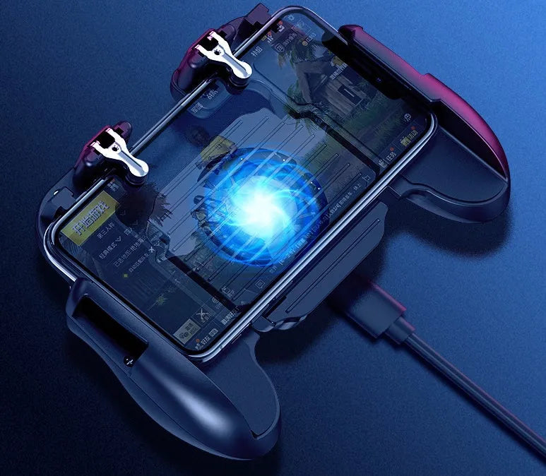 Plastic smartphone game controller accessory with fan handset for shooting games