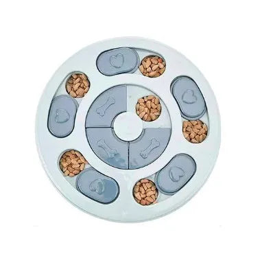 Dog eating interactive stuffy toy slow feed bowl in blue thickened PP non-slip bottom claw style