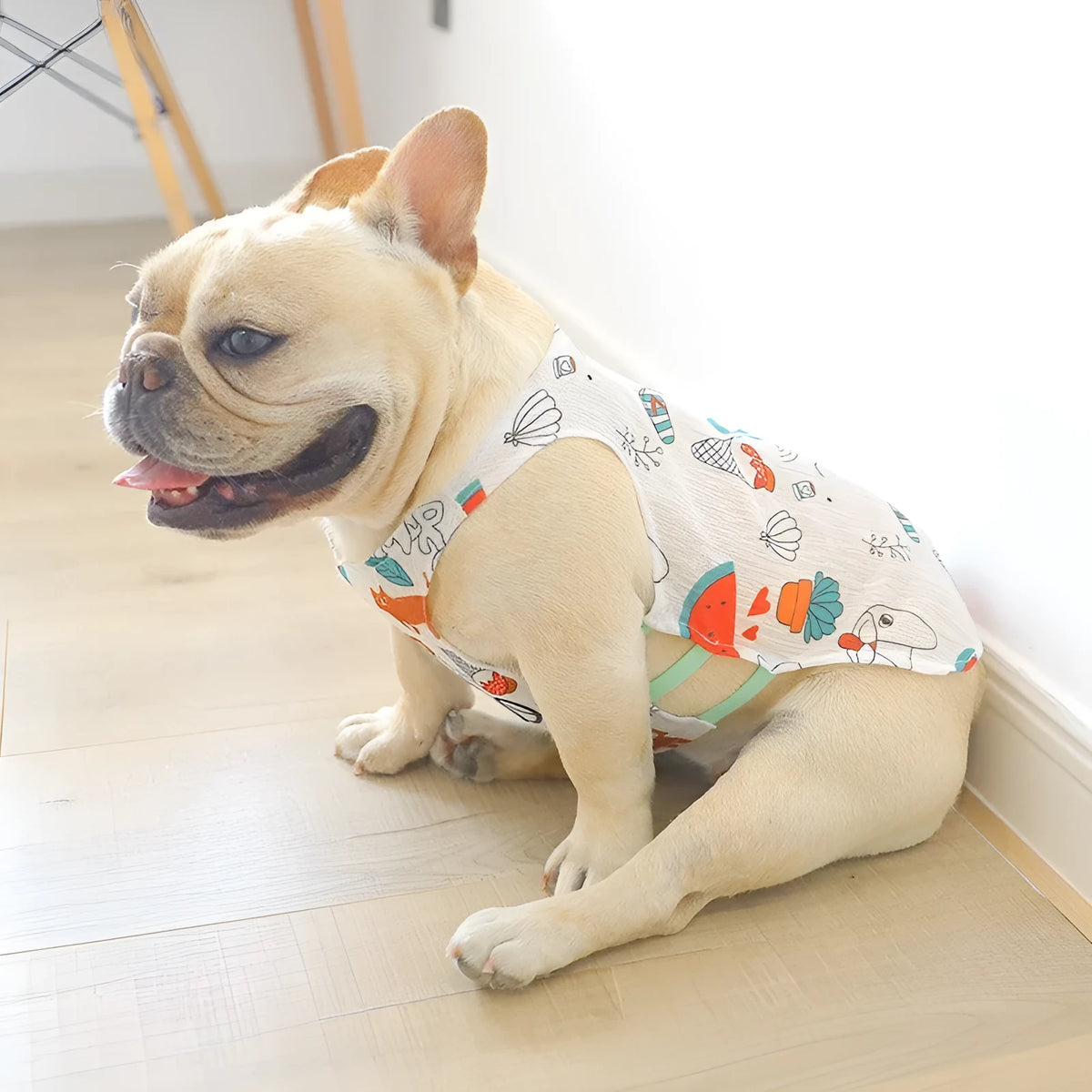 Acrylic pet vest shirt in casual style, available in sizes XS to XXL and colours Cactus, Pineapple, Rabbit, and Watermelon.