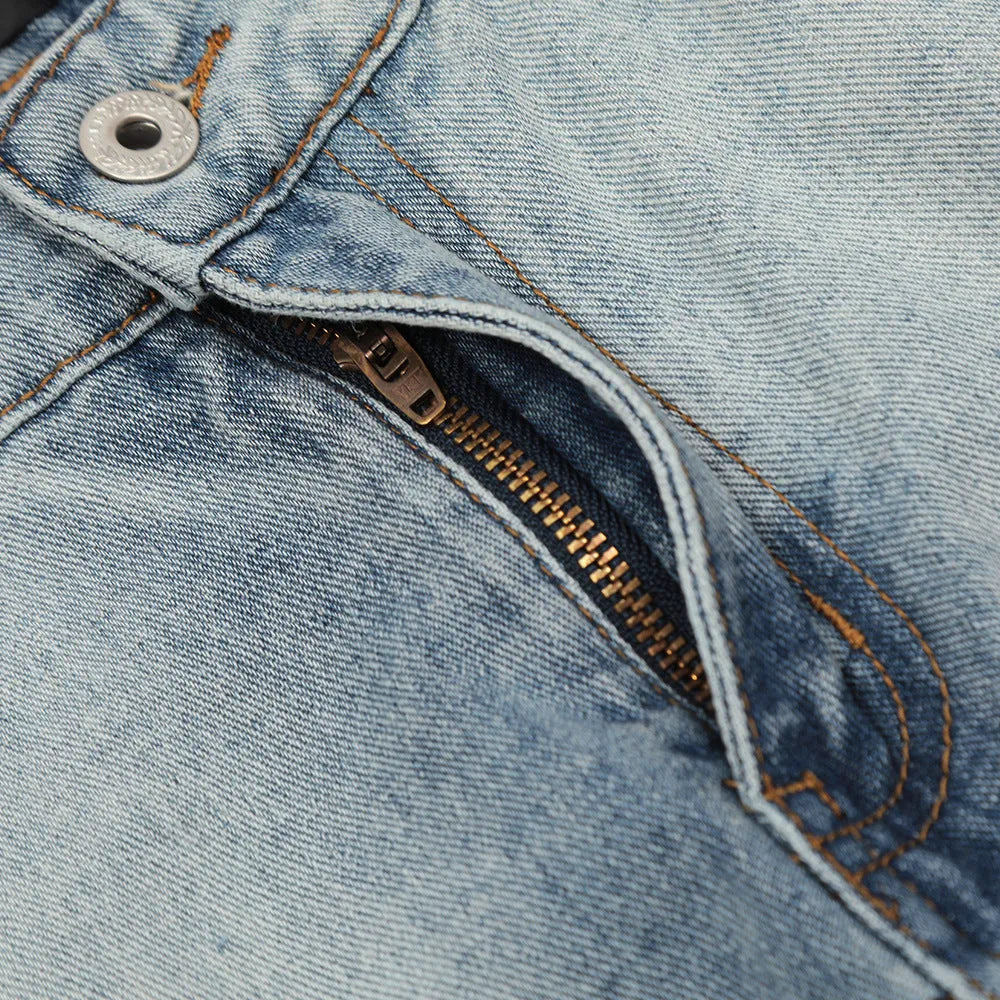 Men's blue cotton denim reverse wear jeans with mid-waist cut, size range S to XXL