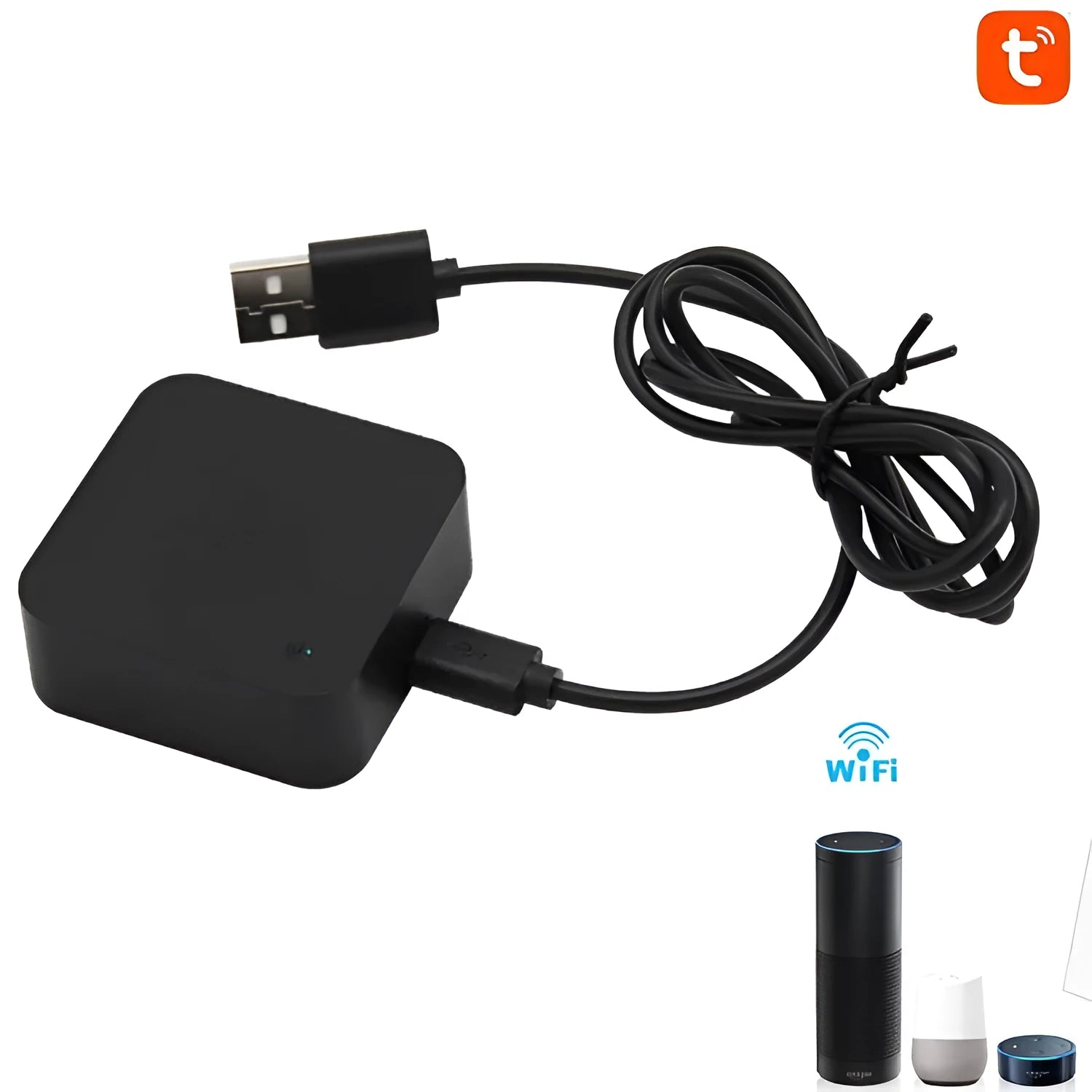Black round and square infrared universal remote control with USB cable for voice control
