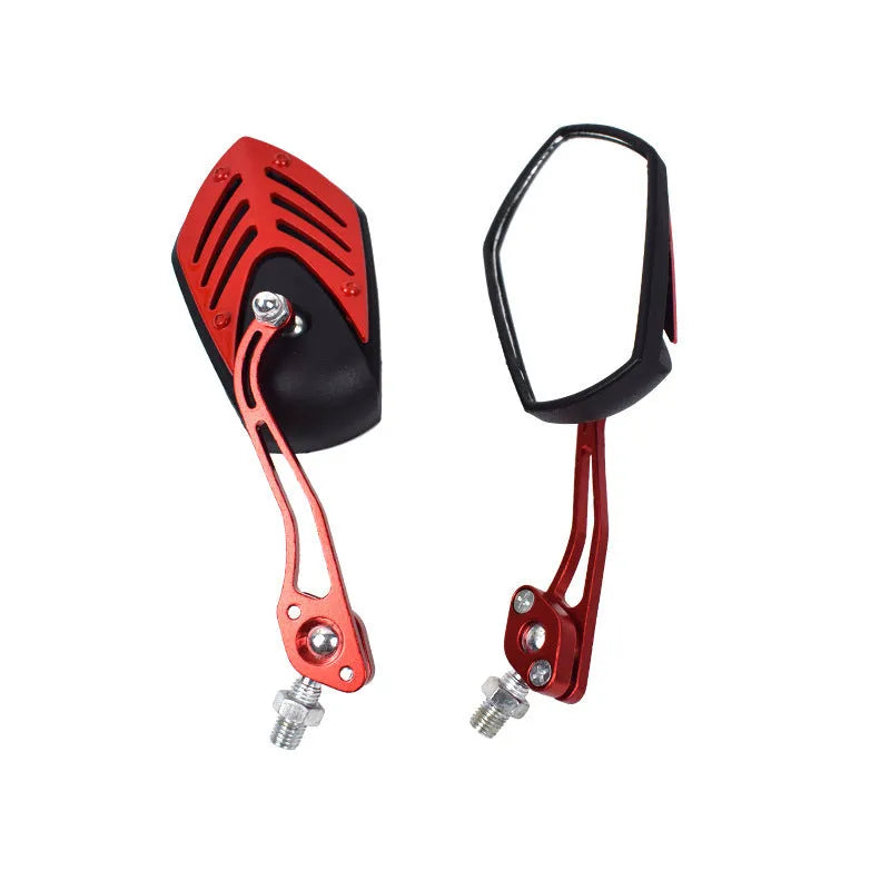 Motorcycle ghost fire rearview mirror pair with ABS plastic housing and aluminium rod in black colour